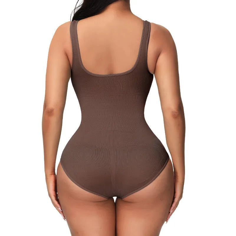 Nylon seamless corset bodysuit for waist support in green, black, beige, apricot or brown colours
