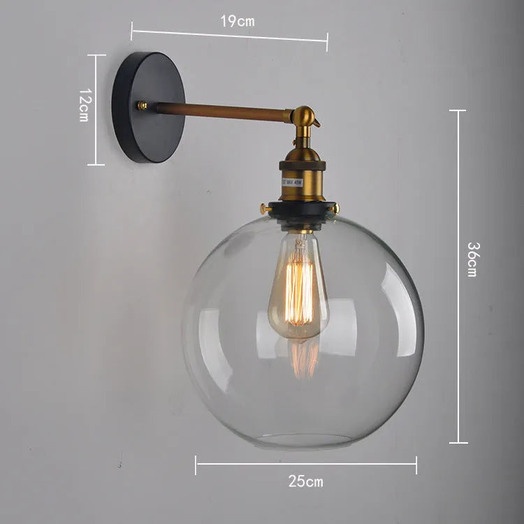 Retro round ball glass wall lamp with 20cm diameter and aluminium holder