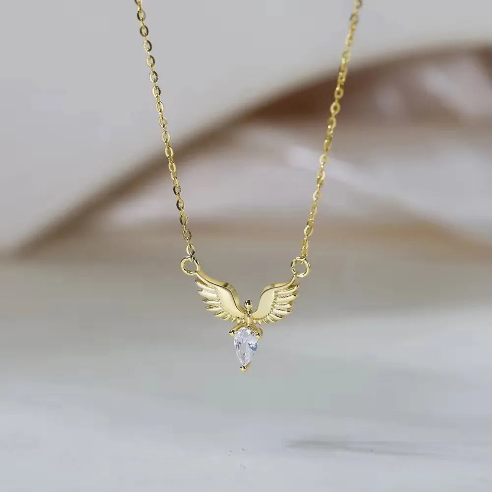 Sterling silver eagle pendant necklace on O-ring chain with adjustable 41-50cm length in Korean minimalist style
