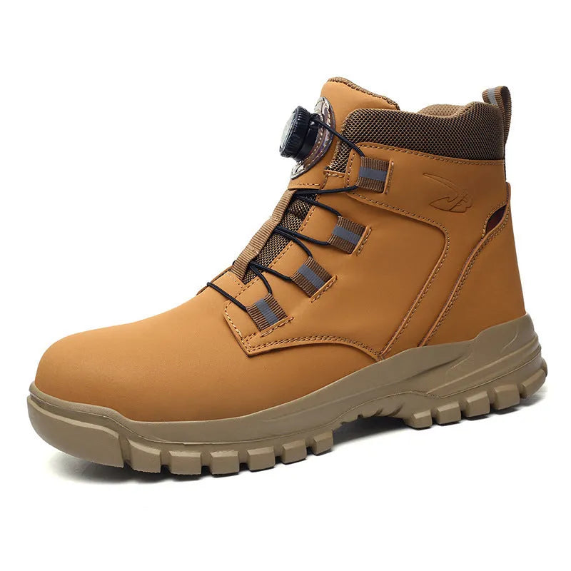Leather safety work shoes with steel toe cap in black, yellow and grey colour options