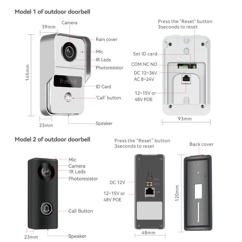 10-inch wireless video intercom doorbell system with outdoor camera unit and indoor colour display