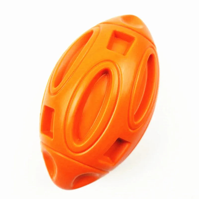 Blue, green, and orange natural rubber squeaky dog chew ball for medium and large breeds