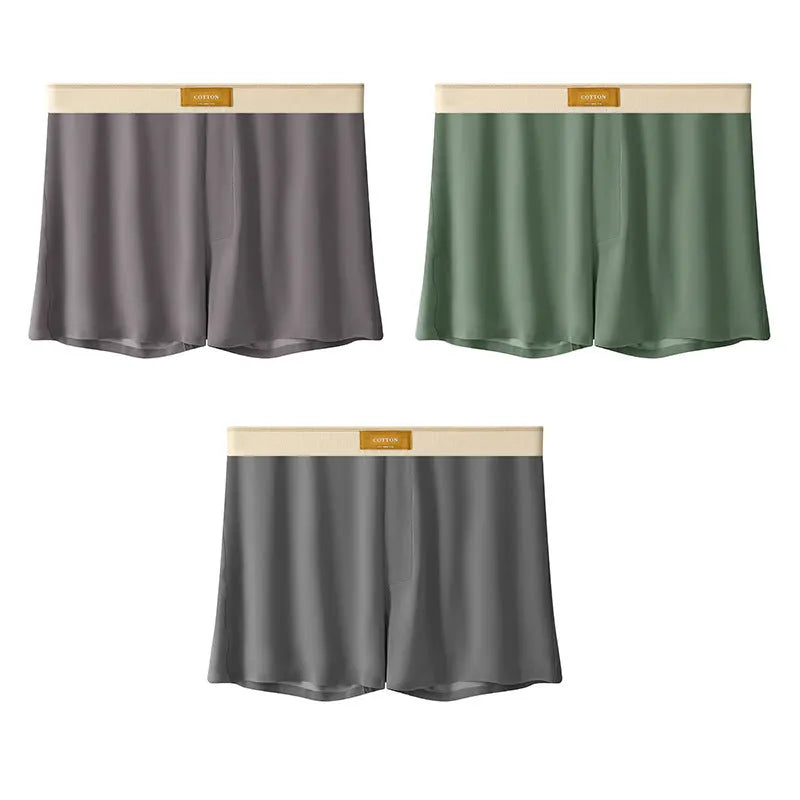 Men's loose fit ice silk underwear in solid colours showing mid-waist design and breathable fabric texture.