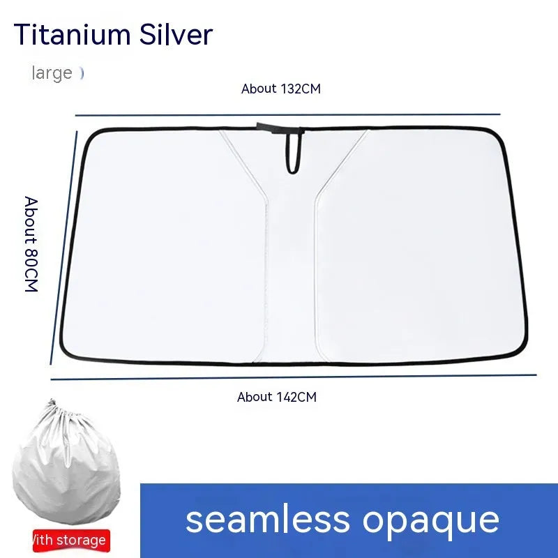Titanium silver car windshield sunshade with double ring design for sun protection and heat reduction