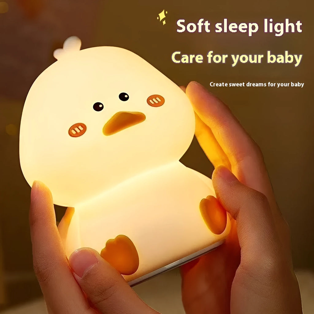 Creative cute bedside happy duck small night lamp with seven colour changing LED light in a cartoon animal shape