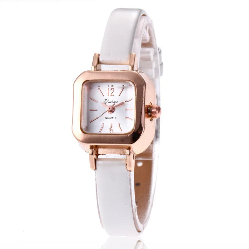 Women's fashion watch with retro art design in alloy case, available in black, white, pink, and brown colours