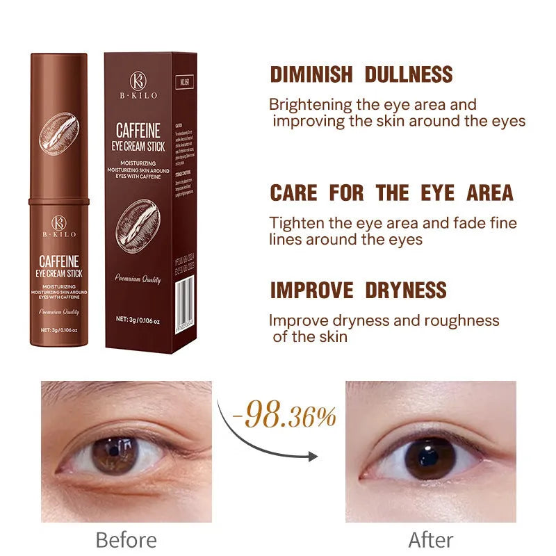 Caffeine Eye Cream Stick in roll-on applicator format for under-eye hydration and fine lines.