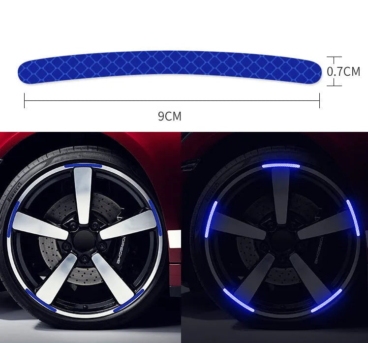 20 pieces of arc-shaped PVC reflective stickers for car wheel hubs in multiple colour options