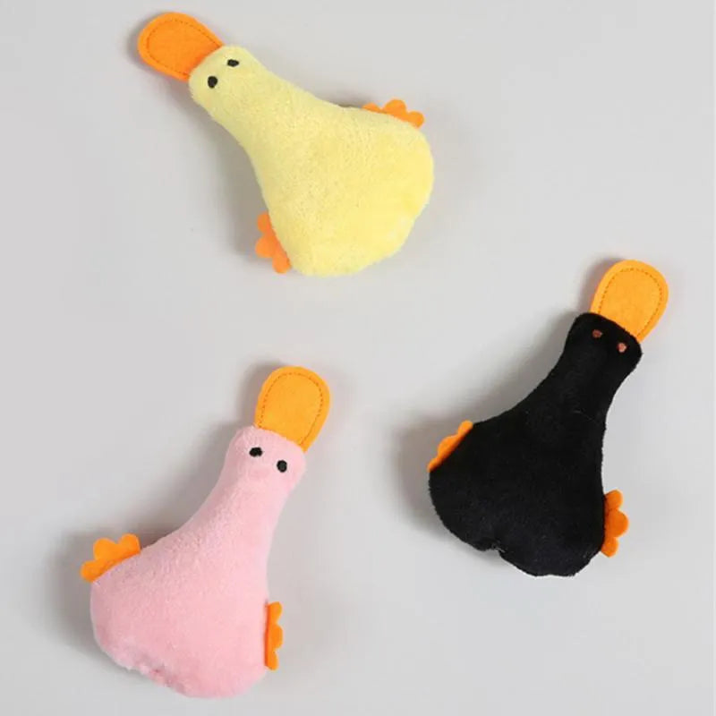 Yellow duck plush pet toy with squeaker and catnip for dogs and cats