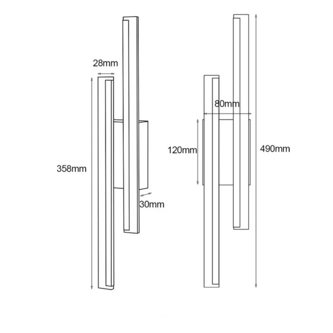 Gold finish double line wall lamp with LED light source measuring 500mm length
