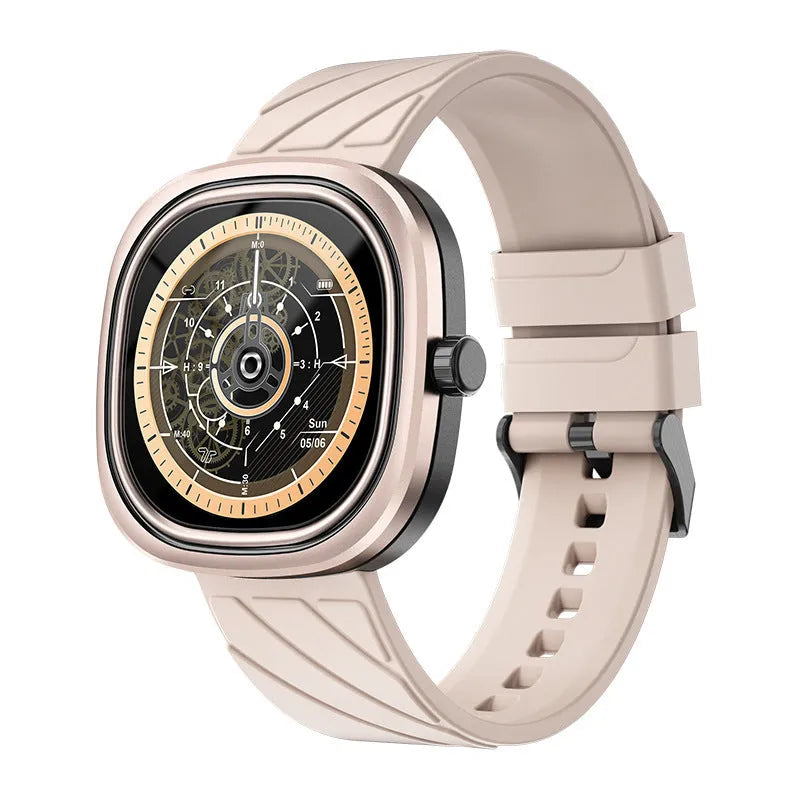 Black smartwatch sports bracelet with a square 1.32-inch colour screen on a silicone wristband.