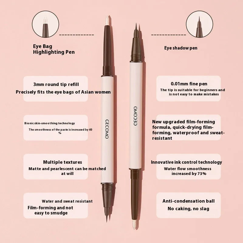 Stereoscopic star eyes double-headed silkworm pen eyeliner in pearlescent floating platinum and born nude apricot colours