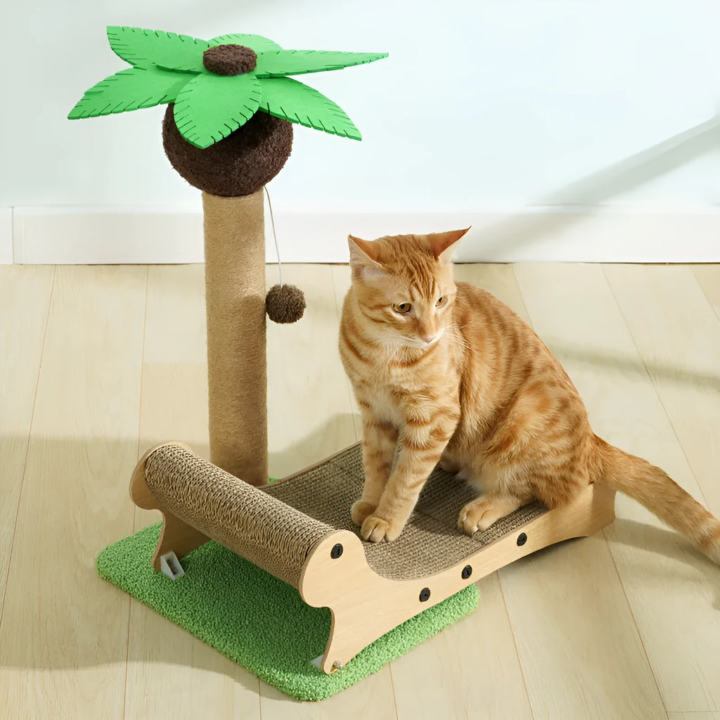 Wooden beach chair design cat climbing frame with hemp scratch board and chamfered columns