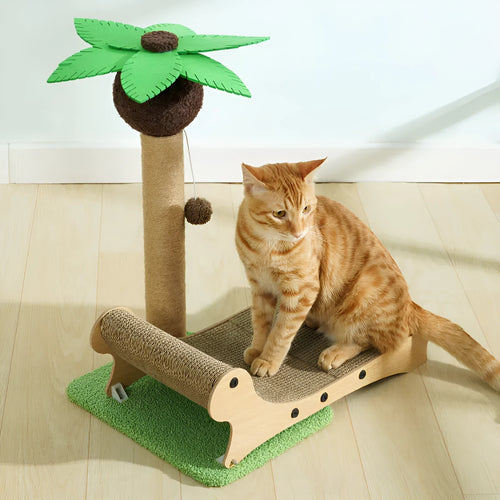 Wooden beach chair design cat climbing frame with hemp scratch board and chamfered columns