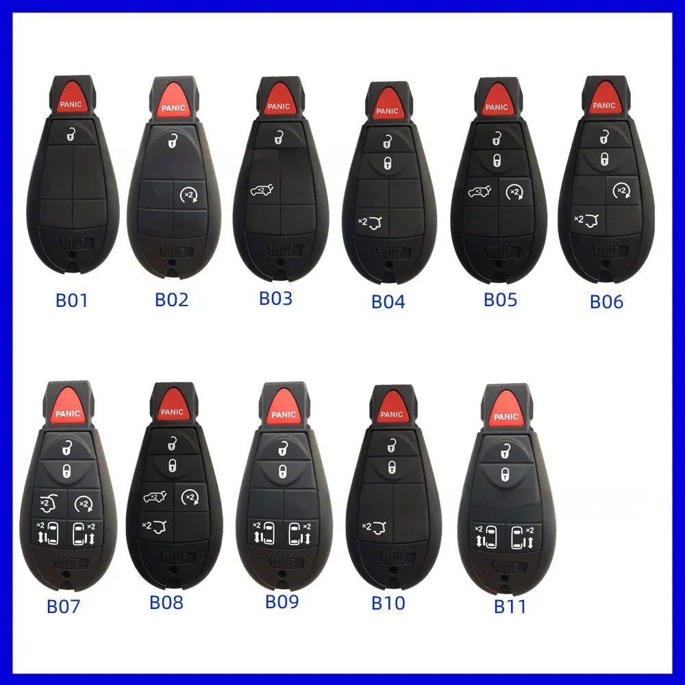 Dodge Chrysler smart key replacement shell in ABS brass and nylon, size 85mm by 42mm by 15mm.