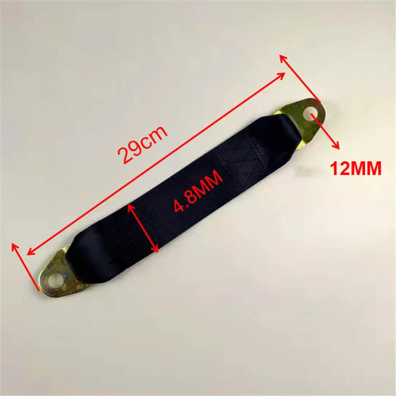 Polyester door fixing belt with metal screws and nuts for universal door latching and stopping.