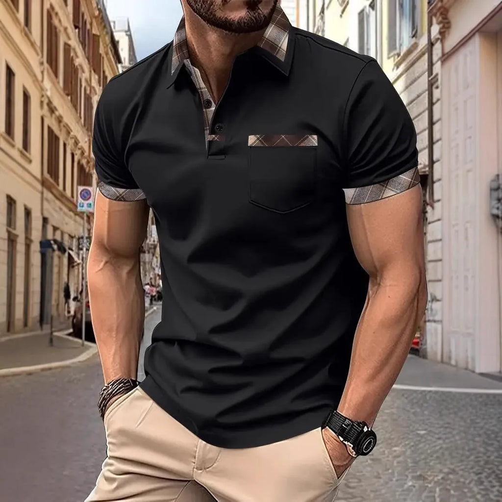 Men's plaid colourblock t-shirt with zipper detail in loose fit for summer wear