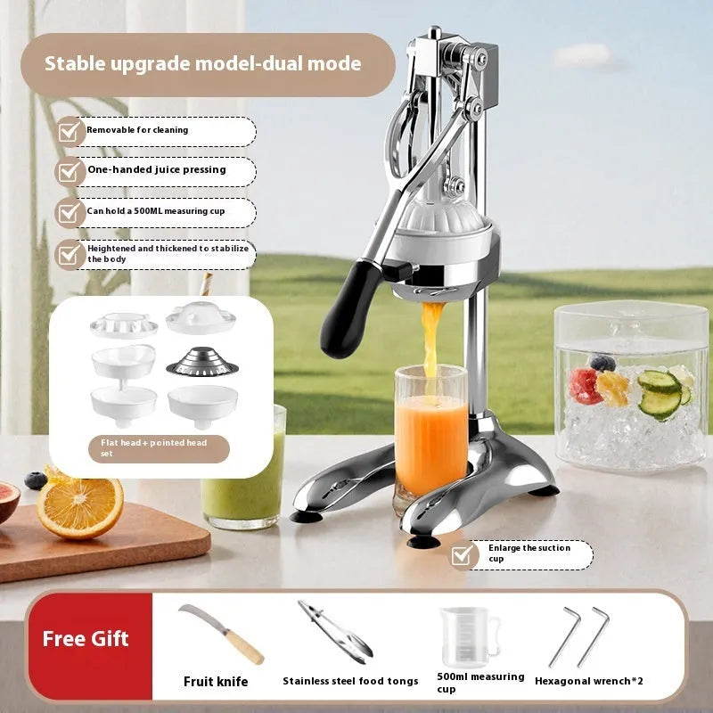 Commercial manual orange juice juicer with stainless steel construction and 480cm nylon cone