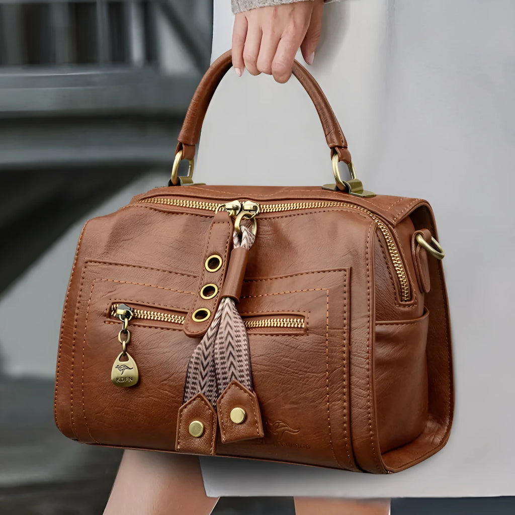 Women's soft PU crossbody bag in horizontal square shape with sandwich pocket