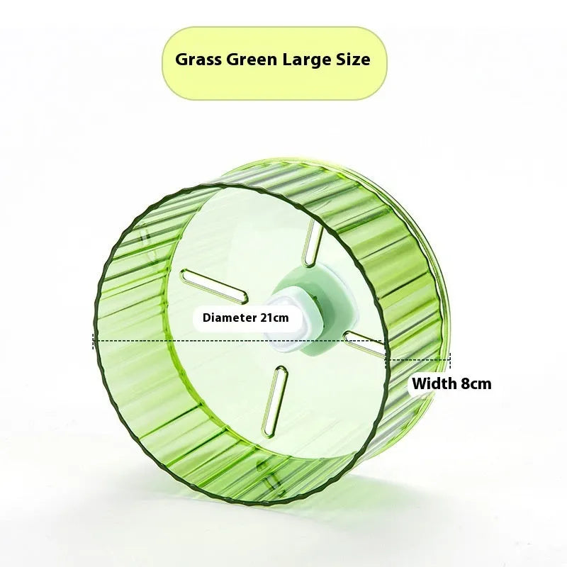 A green plastic parrot running wheel toy for bird cage exercise.