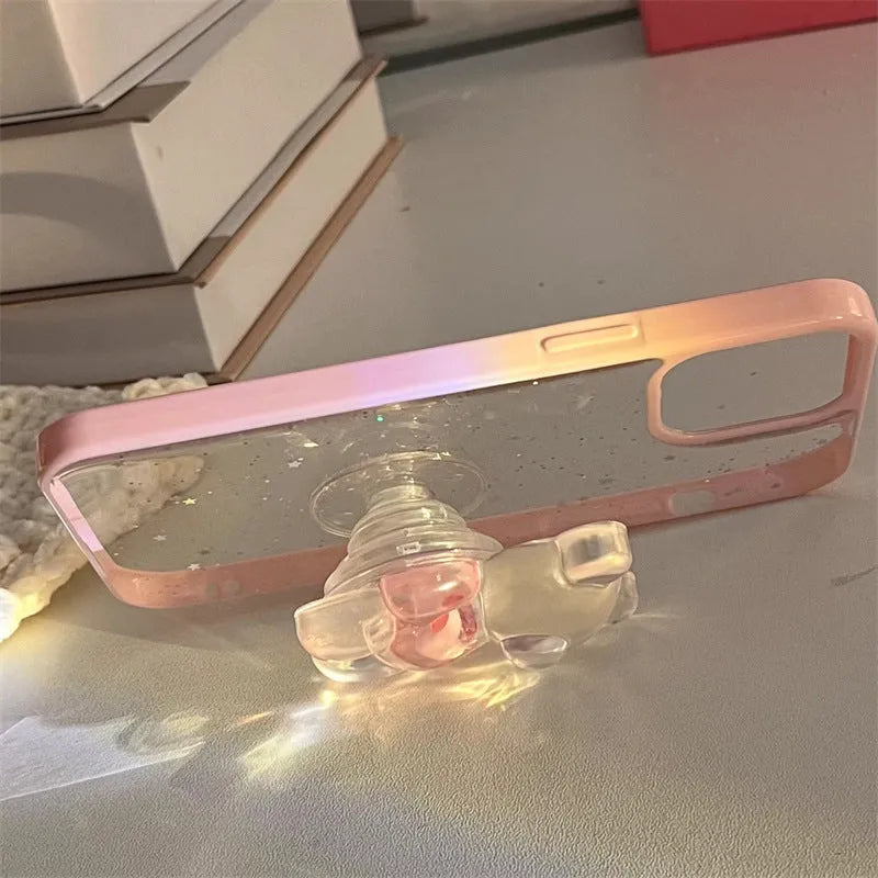 Simple bear bracket silicone TPU phone case for Apple iPhone, back cover in white colour