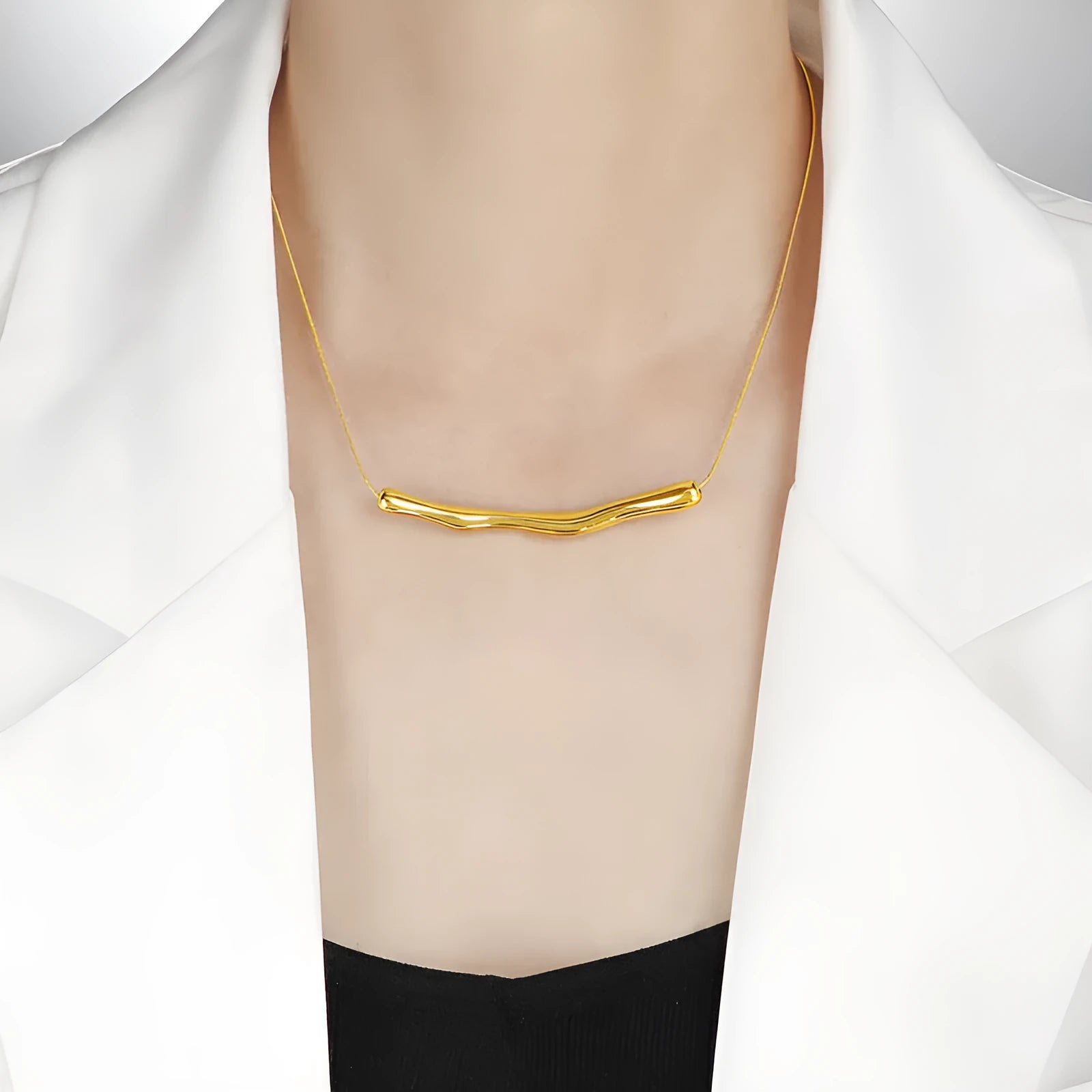 Women's titanium steel necklace with irregular pleated texture in gold or steel electroplated finish