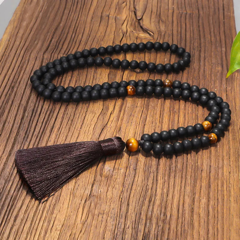 Stone bead necklace and bracelet set with tassel pendant in original design