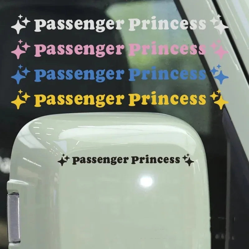 Passenger Princess decorative car mirror sticker in reflective colours, 12.5 cm size.