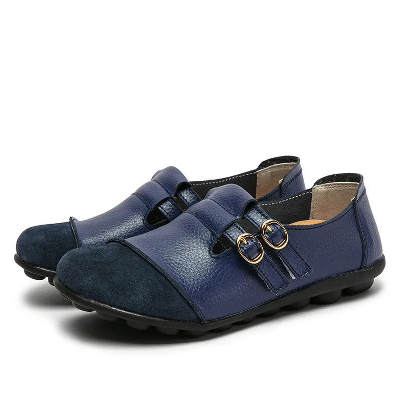 Men's low-top casual leather shoes with Velcro strap in multiple colours on a beef tendon sole.