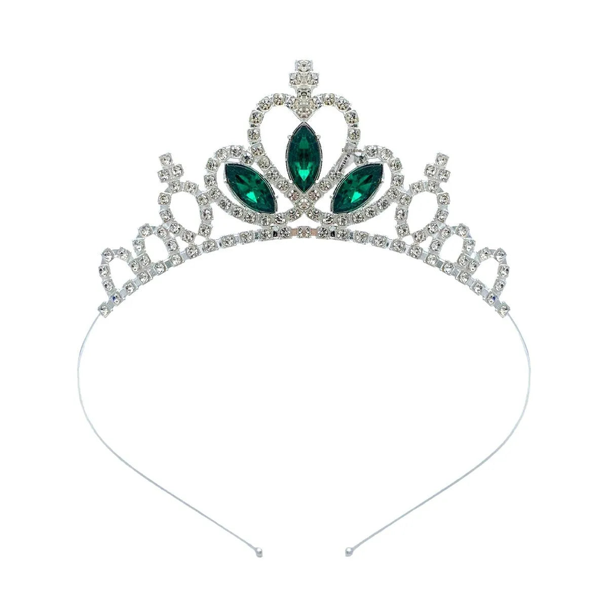 Girl's electroplated alloy princess crown headdress in gold and silver colour variations with gemstone-effect finishes.