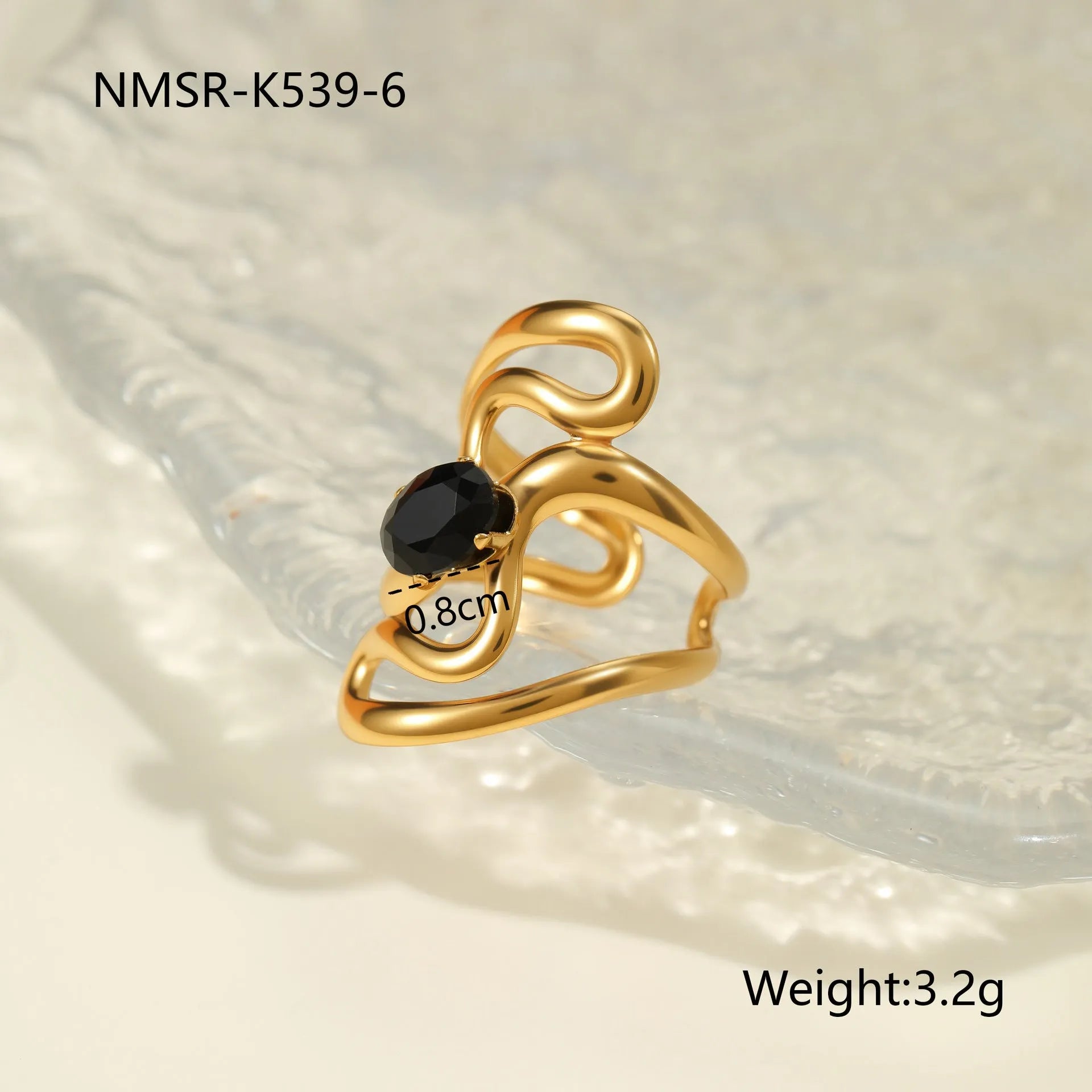 Geometric open mouth adjustable ring with inlaid zircon detailing on electroplated stainless steel