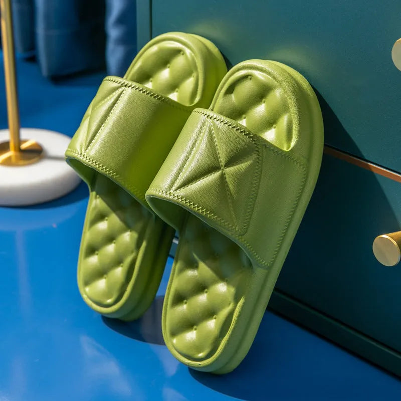 EVA bathroom slippers in five colours with thick non-slip soles for indoor use