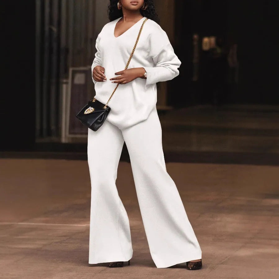 Women's brown thickened velvet two-piece suit with split sleeve top and matching trousers in Japanese Korean casual style