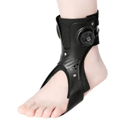 Airbag button ankle support brace in grey colour showing adjustable straps and cushioning