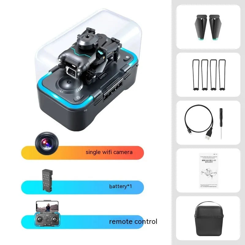 S96-black four-axis drone with dual cameras and obstacle avoidance sensors for aerial photography