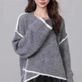 Women's cotton loose fit pullover sweater in gray color with regular sleeves