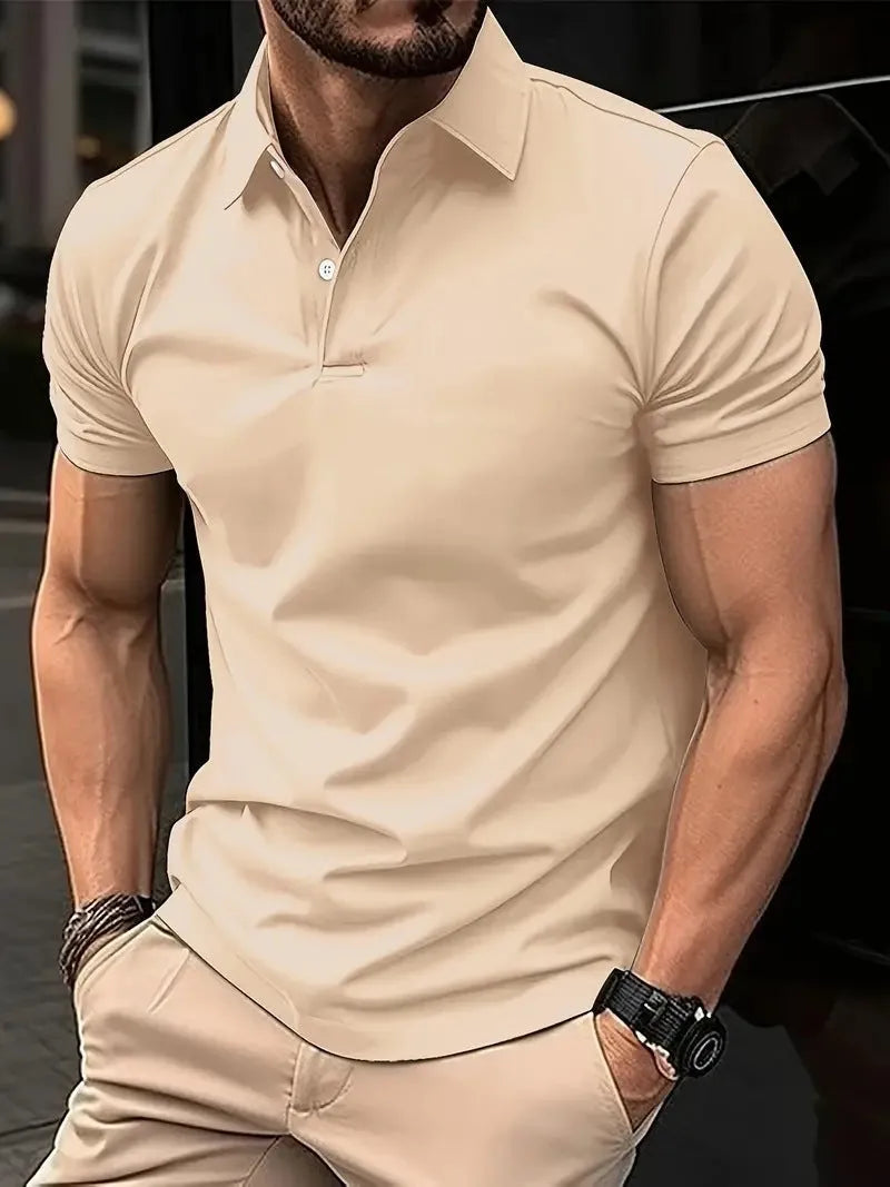 Men's slim fit solid colour short sleeve casual shirt with button front in cotton polyester fabric