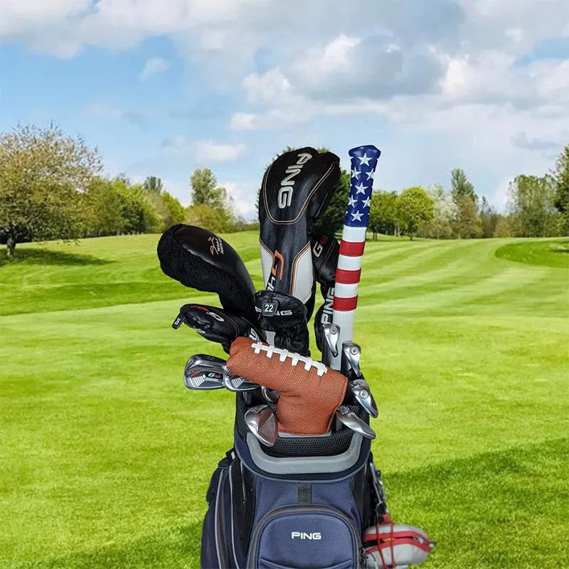 Black PU leather golf head cover case with zippered closure for push rod protection