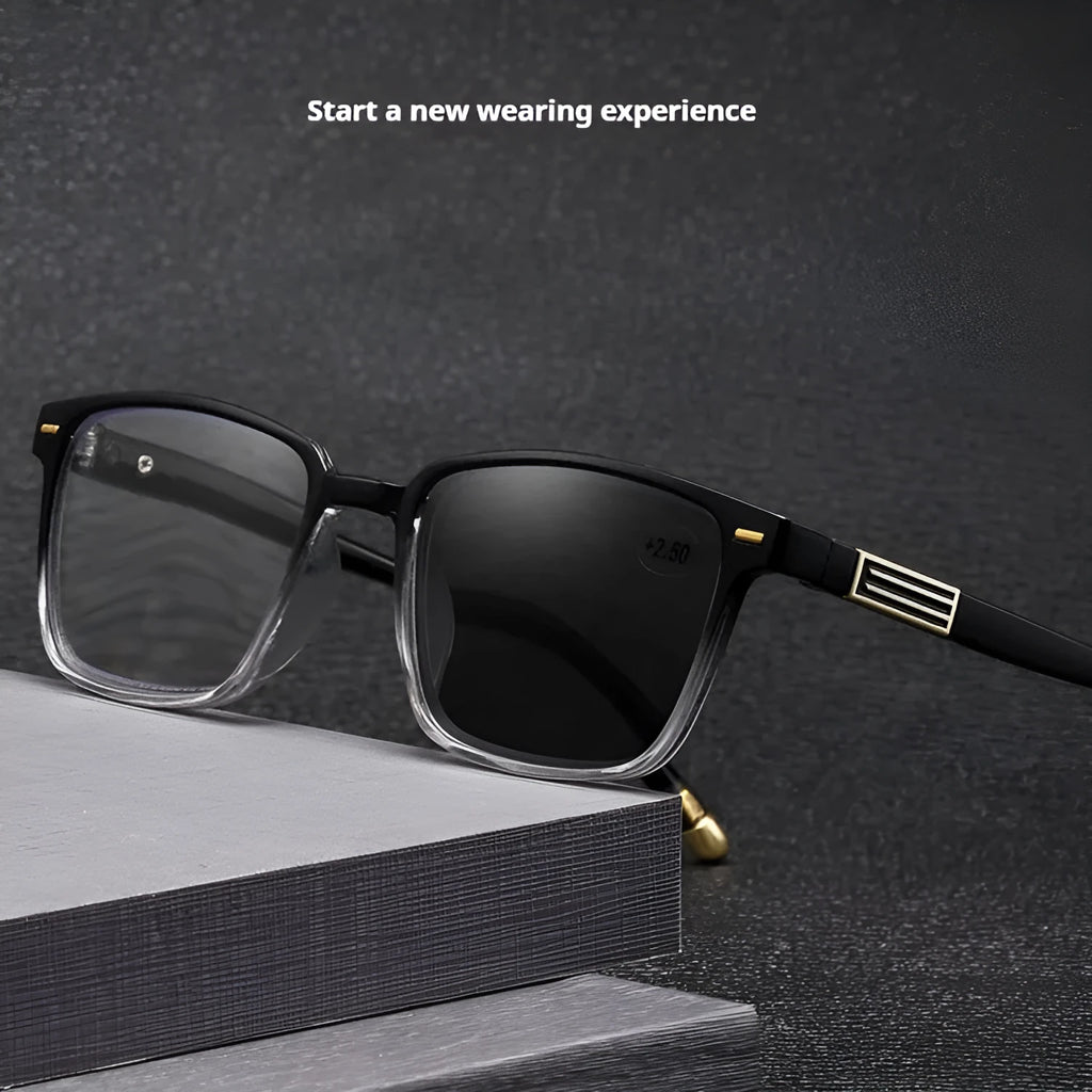 Multifocal photochromic reading glasses with anti blue light protection in various frame styles