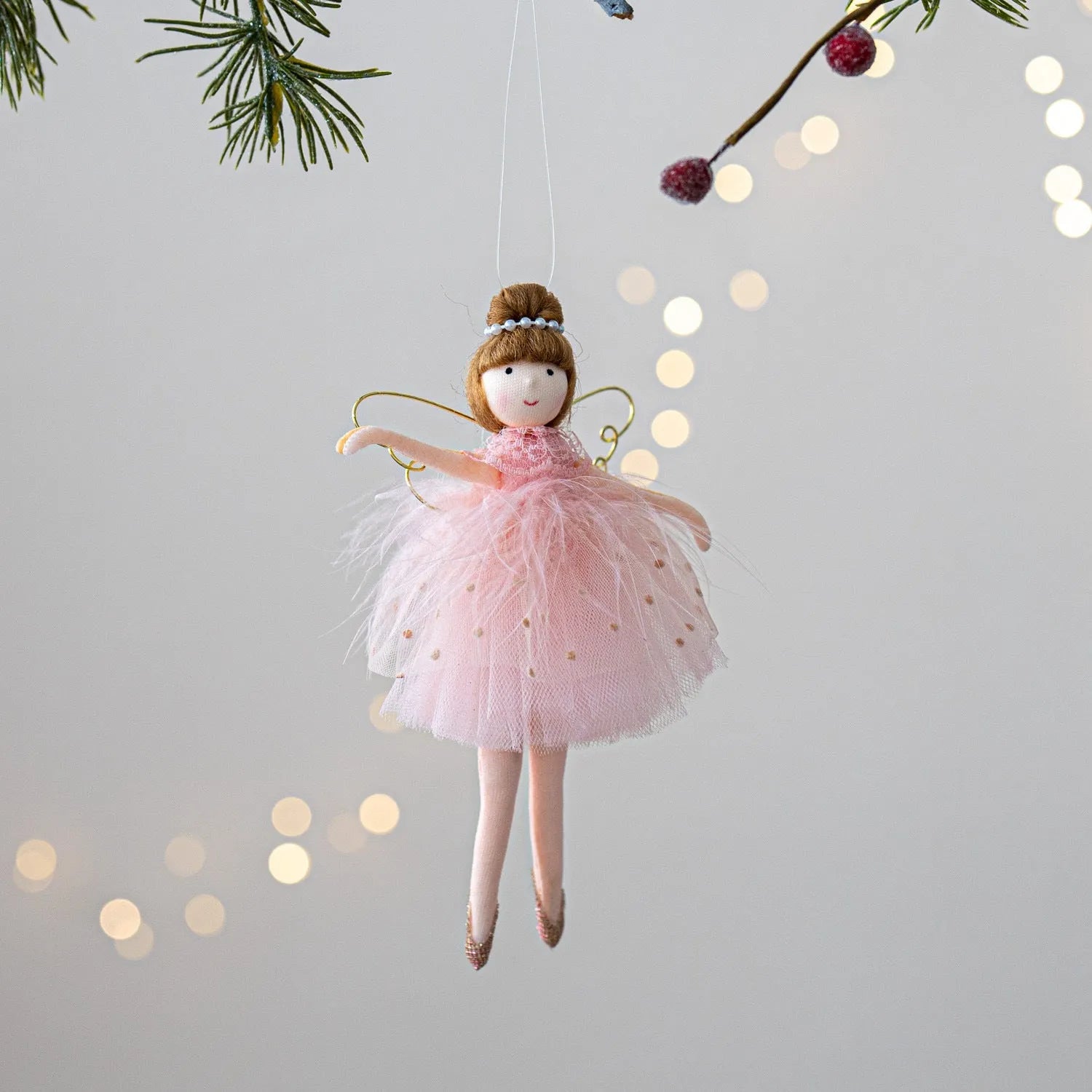 Pink and white cloth ballet girl angel plush doll with pendant design