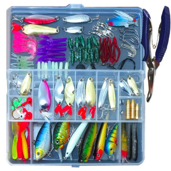 132-piece fishing lure suit set with soft baits in rose red treasure colour