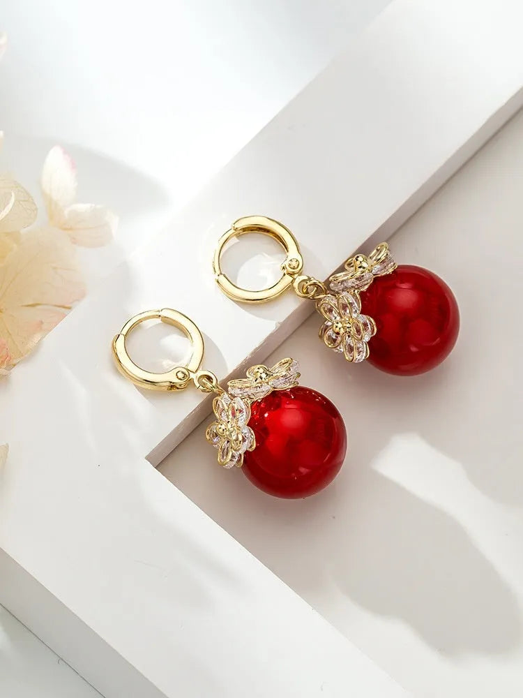Geometric rose design zircon electroplated copper earrings for women in multiple colour variations