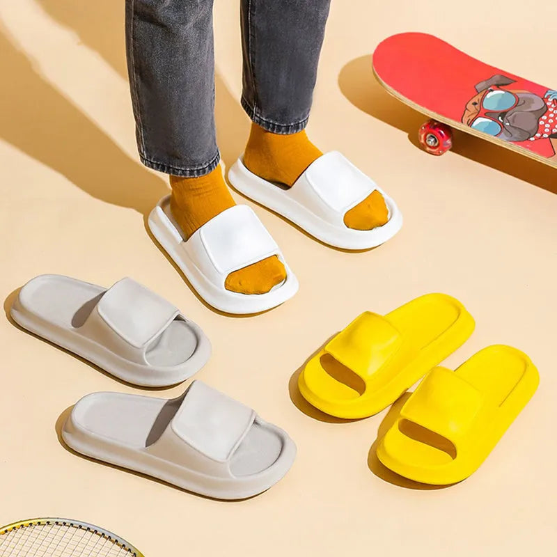 Pair of thickened EVA flip-flop slippers in a chosen colour, showing the non-slip sole and unisex design.