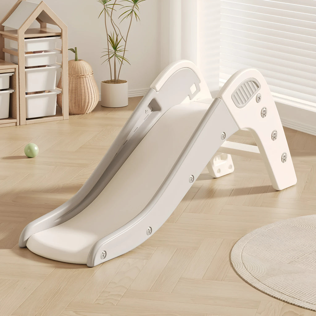 Small plastic baby slide in blue, yellow, brown or gray colours for indoor use