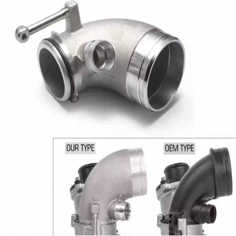 Aluminium alloy 90 degree turbocharger elbow pipe for transverse engine mounting