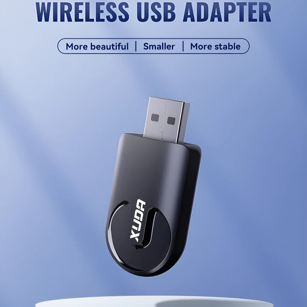 Black mini USB CarPlay wireless adapter interface with compact dimensions