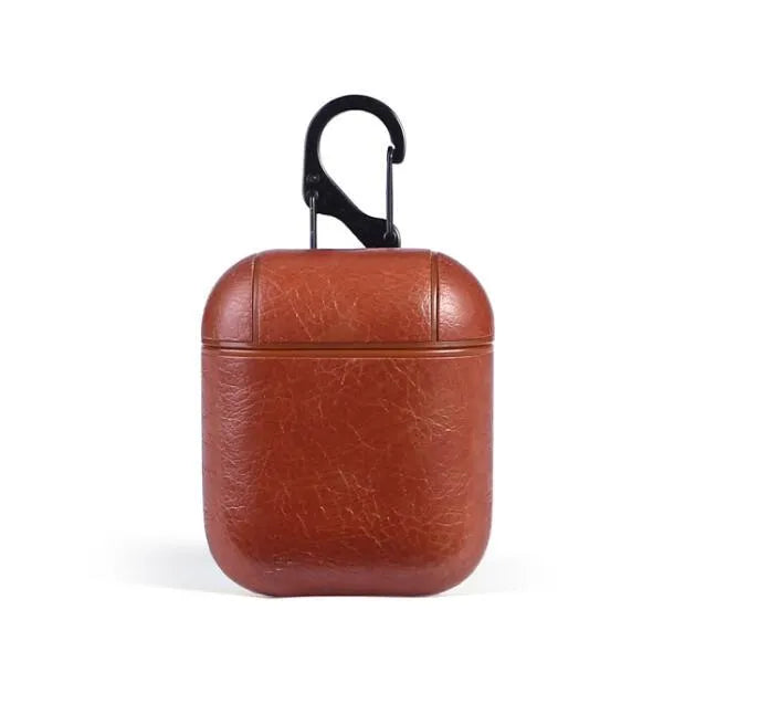 Genuine leather AirPods charging case cover in black, brown, light brown, and red colour options