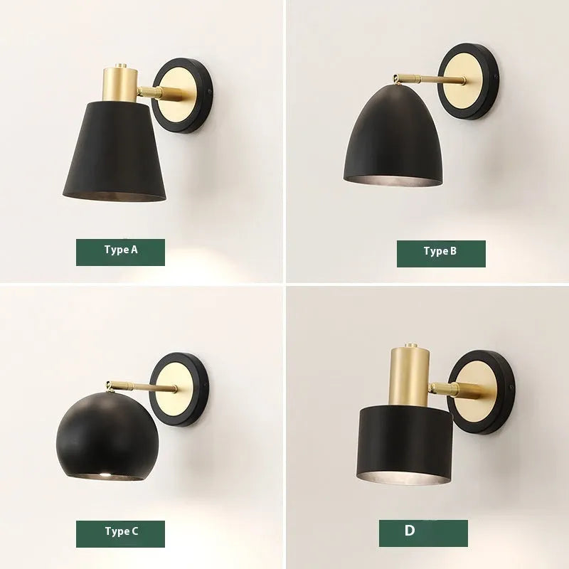 Nordic style iron wall lamp with four shade design options for bedroom or living room