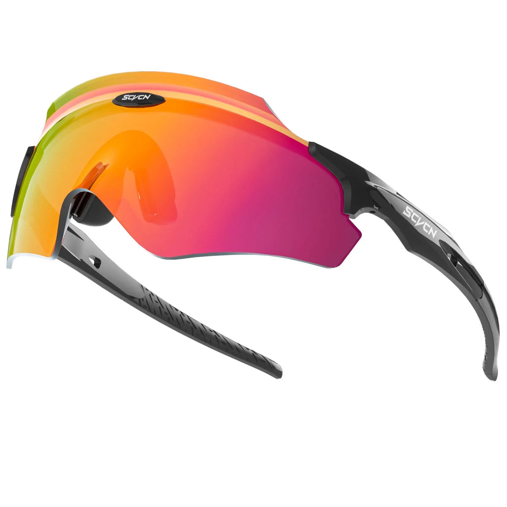 Frameless integrated lens sport glasses in a colour style, made of TR material for wind protection.
