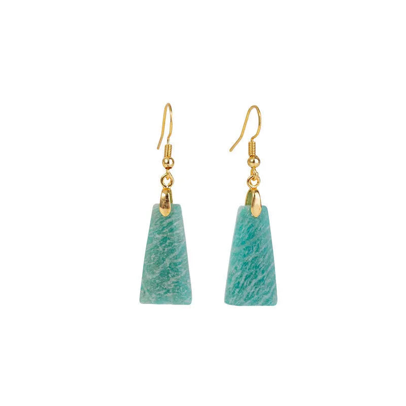 Amazonite rough stone geometric trapezoid earrings with octagon and quadrangle design in gold or silver finish